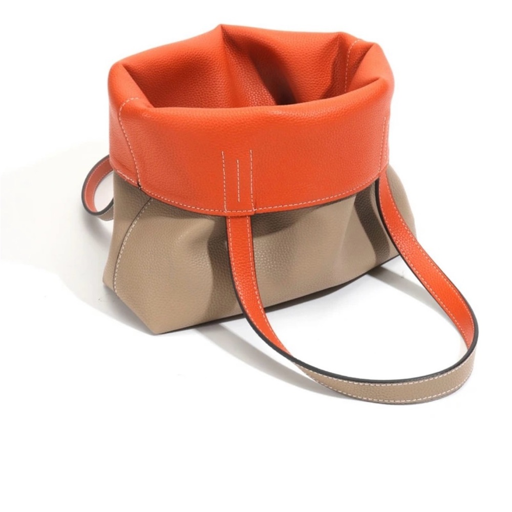 Two-Tone Orange and Tan Women's Leather Shoulder Bag